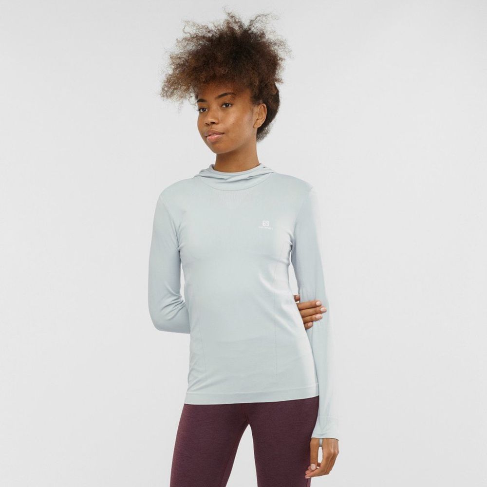 Capa Intermedia Salomon Mujer Azur - Salomon Argentina COMET SEAMLESS HOODIE ,354906-RNV